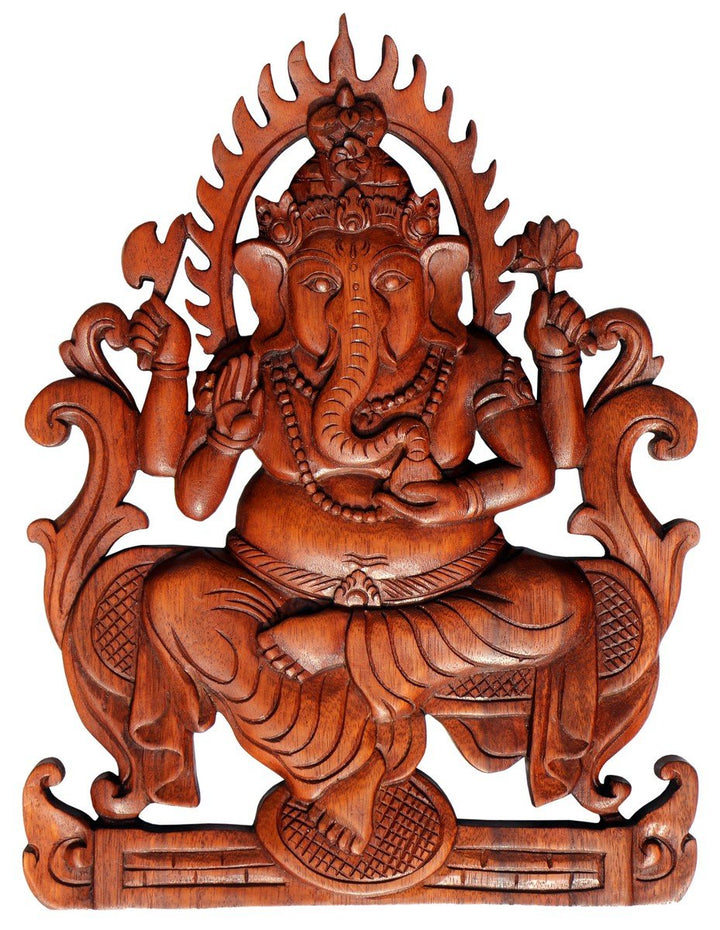 Schönes Ganesha Holz Relief Feng Shui Elefant Wand Deko Handarbeit Bali Rel37