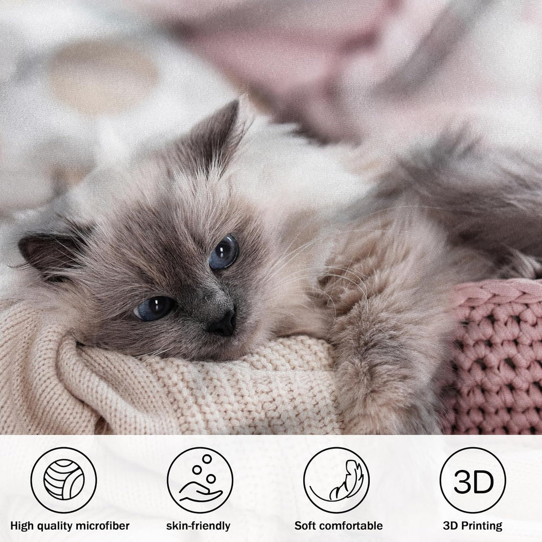 Hoimlm Kätzchen Bettwäsche 135x200 Kinder Bettwäsche mit Bettbezug and 2 kopfkissenbezüge, 3D niedli