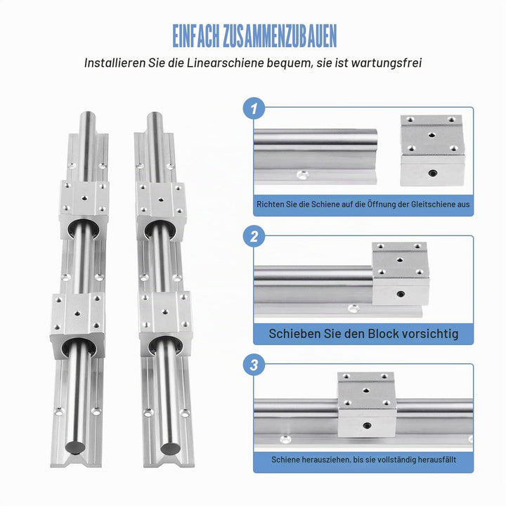 CNCMANS Linearführung Linearschiene 2Stück SBR12-500mm Edelstahl Führungsschiene mit 4Stück SBR12UU