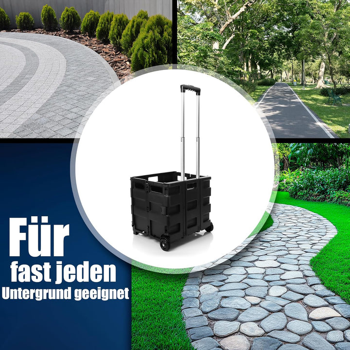 BigDean Einkaufstrolley klappbar belastbar bis 35kg - Transportbox mit Rollen klappbare Einkaufskist
