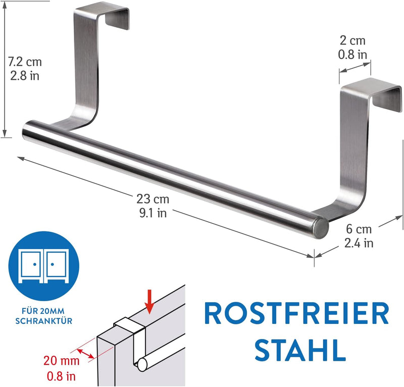 Tatkraft Horizon | 10338 | Handtuchhalter Küche Duo, Türhaken Hakenleiste Bad| Edelstahl, Silberfarb