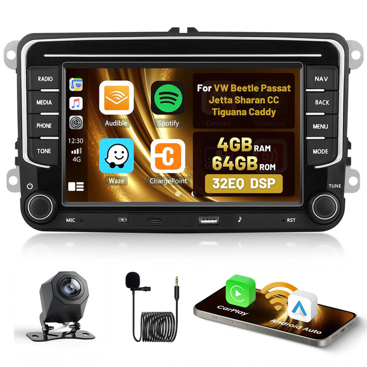 Roinvou 4+64G Android 15 Autoradio für VW Beetle Passat Jetta Sharan CC Tiguana Caddy Wireless CarPl