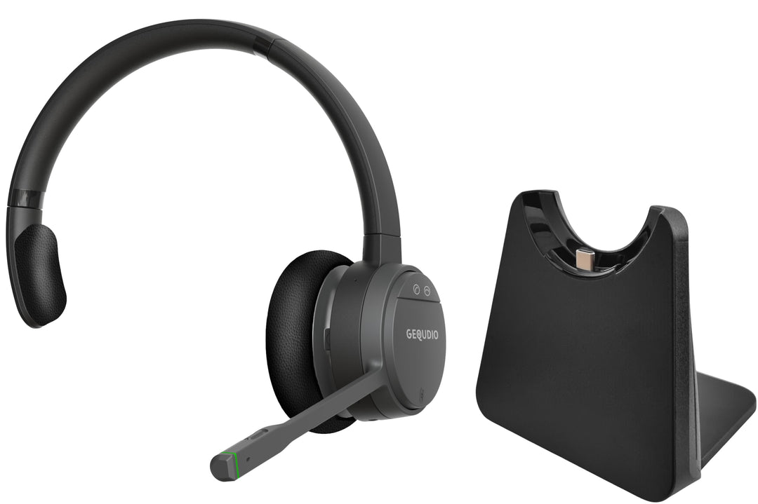 GEQUDIO GC-1 DECT Headset mit Ladestation für FritzBox - Kabellos Telefonieren am FritzFon – Duales