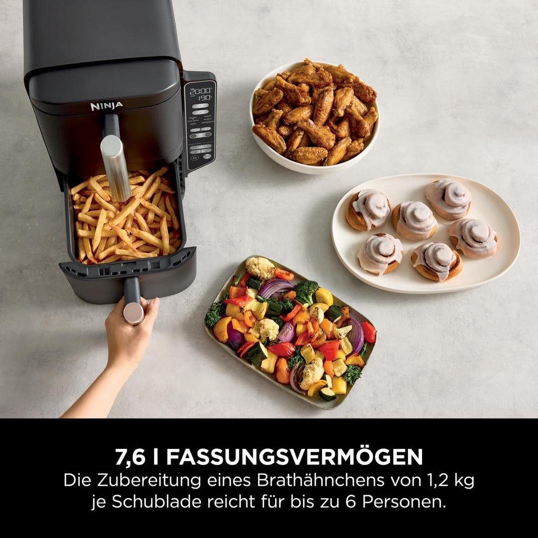 Ninja Double Stack Heissluftfritteuse, 7,6 L Airfryer, Doppelkorb-Heissluftfritteuse mit 4 Kochstufe
