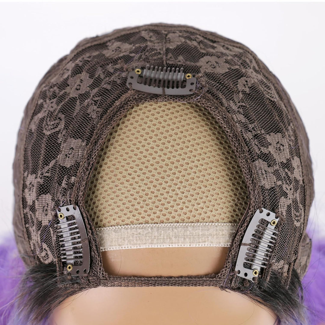 Huarisi 1b/Purple Bob Perücke Echthaar Kurz U Teil 14 Zoll, Grade 8a Straight Human Hair Purple Wig