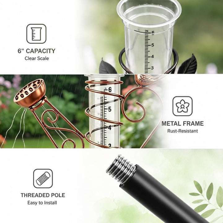Regenmesser mit Erdspiess aus Metall, Regenmesser Ersatzglas Frostsicher mit Licht, Solar Regenwasse