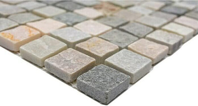 Mosaik Quadrat Quarzit beige/grau Quarzit Naturstein Küche, Mosaikstein Format: 22x22x10 mm, Bogengr
