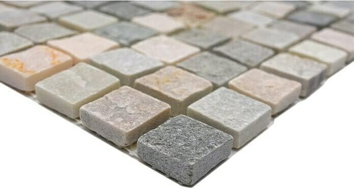 Mosaik Quadrat Quarzit beige/grau Quarzit Naturstein Küche, Mosaikstein Format: 22x22x10 mm, Bogengr