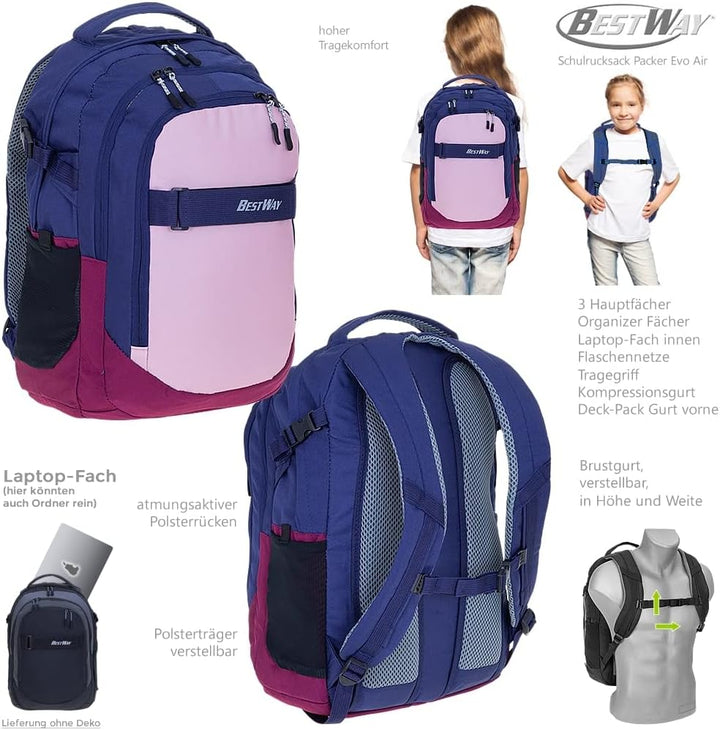 Bestway 2 Teile Set Schulrucksack Packer Jungen Mädchen Rucksack Schultasche 40177 + Trinkflasche (R