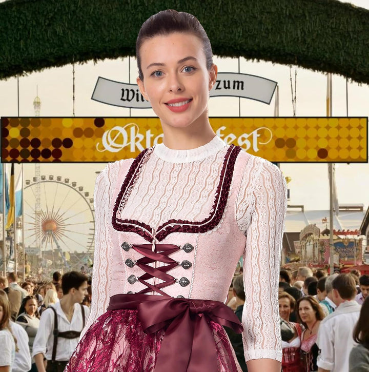 Dirndl Bluse Damen Hochgeschlossen Langarm Dirndlbluse Spitze Elegant Dirndlbluse Damen 3/4 Arm Dirn