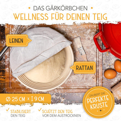 KRUSTENZAUBER Gusseisen Topf Brot Backen [inkl. Gärkorb] - Hochwertiger Emaille Topf 26cm - Idealer