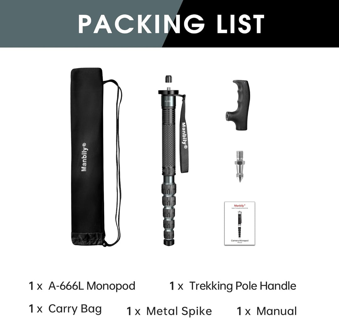 Manbily 32mm Einbeinstativ für Kameras 44cm-174cm aus Aluminium Monopod Stativ DSLR Reise-Einbeinsta
