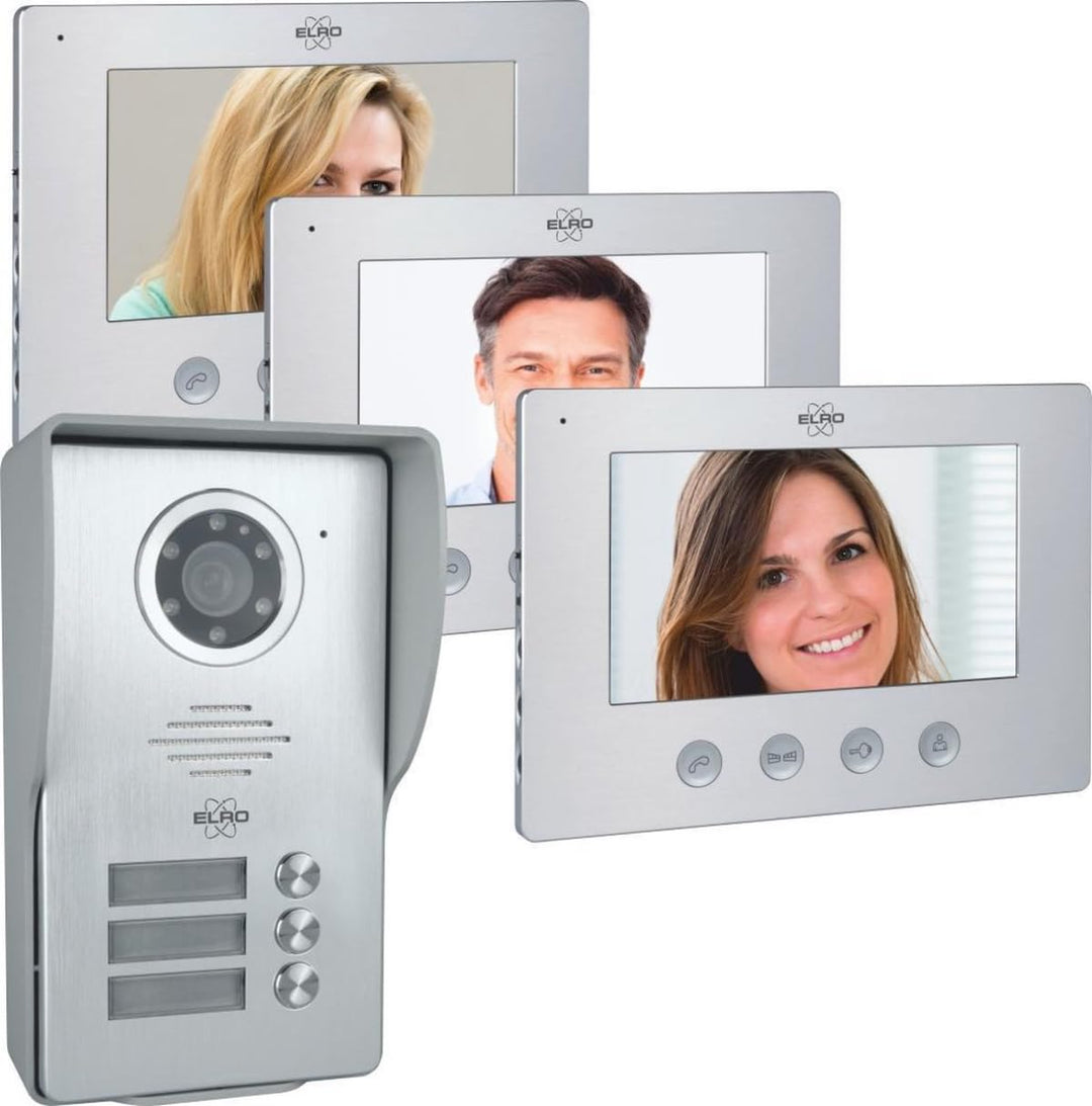 ELRO DV4000-3 DV4000 Video Türsprechanlage, Grau, 3 Appartment Ohne App 3 Appartment, Ohne App 3 App