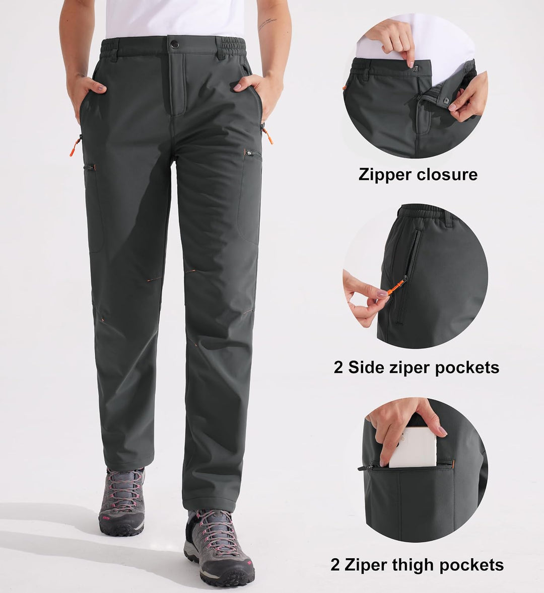 Libin Damen Wanderhose Thermohose Gefüttert Winter Outdoorhose Warme Softshellhose Wasserdicht Windd