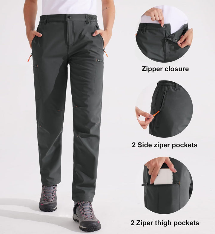 Libin Damen Wanderhose Thermohose Gefüttert Winter Outdoorhose Warme Softshellhose Wasserdicht Windd