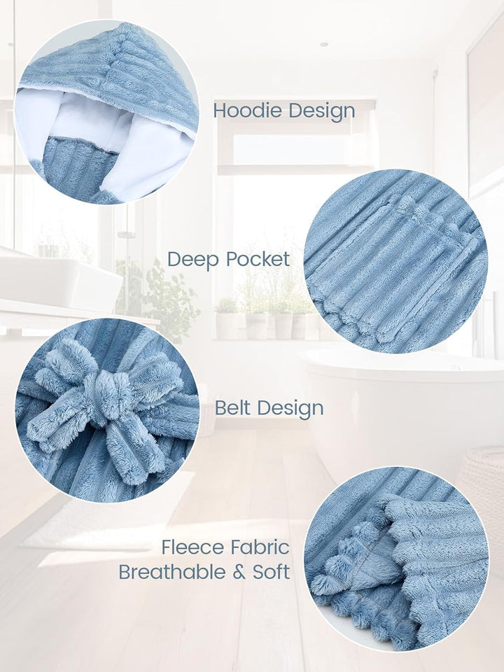 JiAmy Kapuzen Bademantel für Mädchen Flauschiger Fleece Plüsch Langer Schlafmantel Kinder Blau 4-6 J