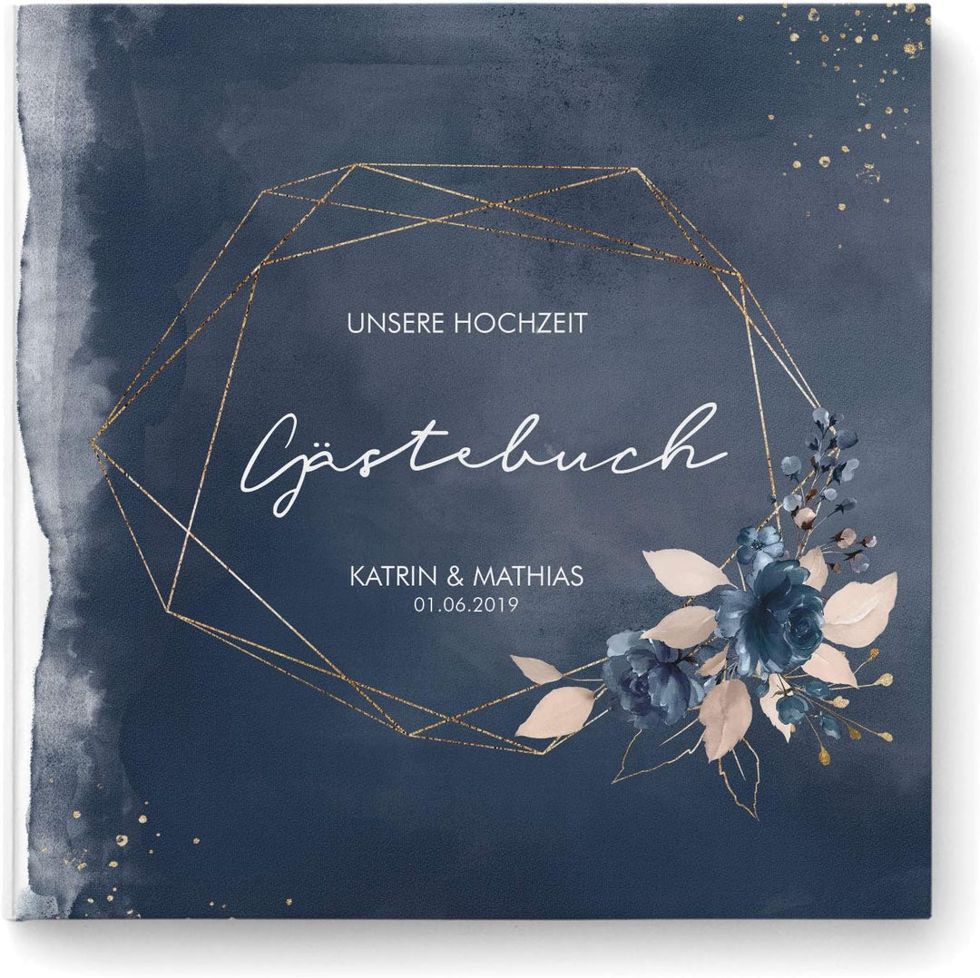 DeinWeddingshop Gästebuch Hochzeit - personalisiert - Hochzeitsgästebuch, Hardcover 21x21 cm (Inhalt