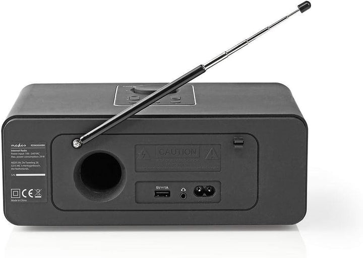 Nedis - Internetradio - 42 W - DAB+ - UKW - Bluetooth® - Farbe: Schwarz - Weck und Snooze Funktion -