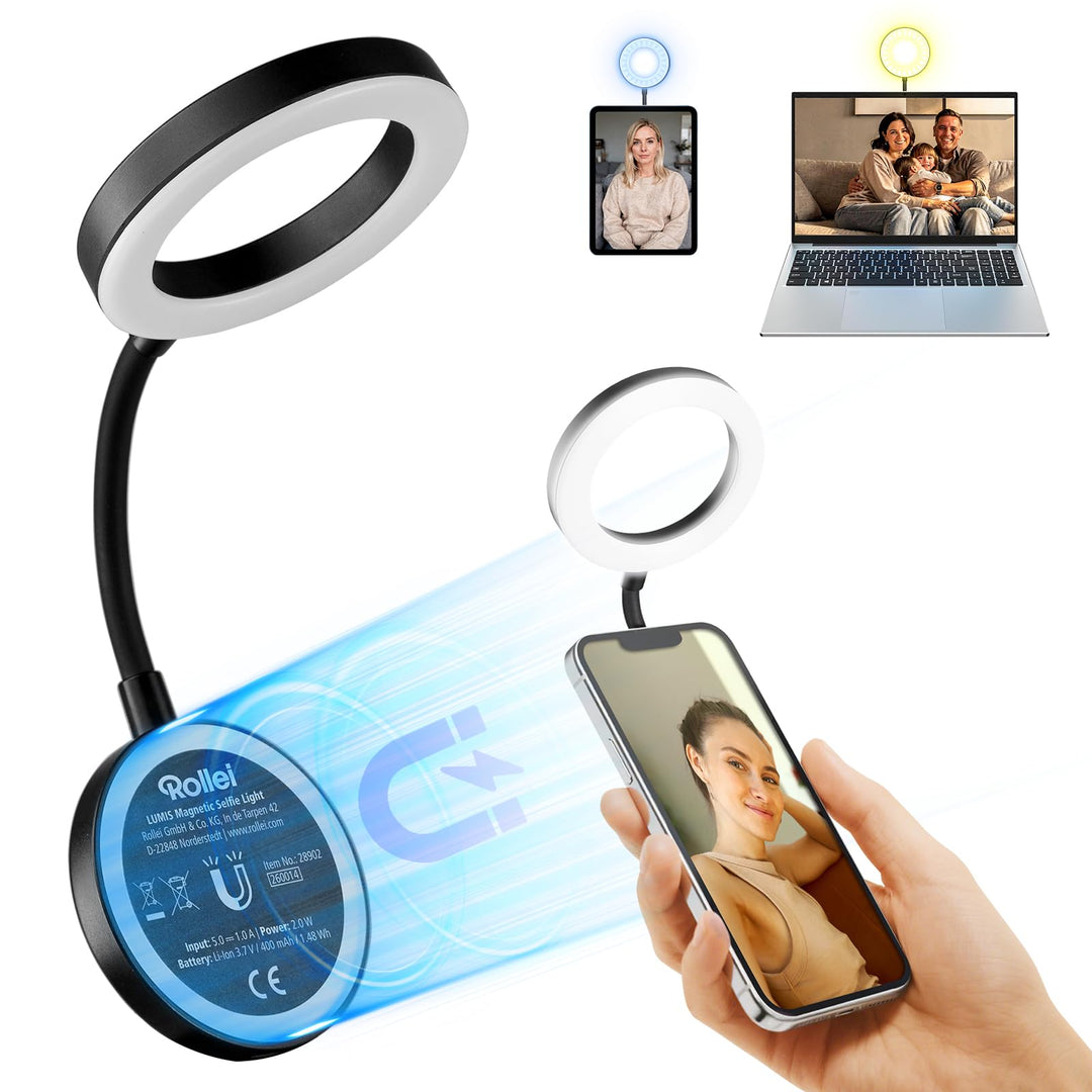 Ringlicht Handy, Rollei Magnetische Selfie Light Kompatibel mit iPhone Android Smartphone Tablet Lap