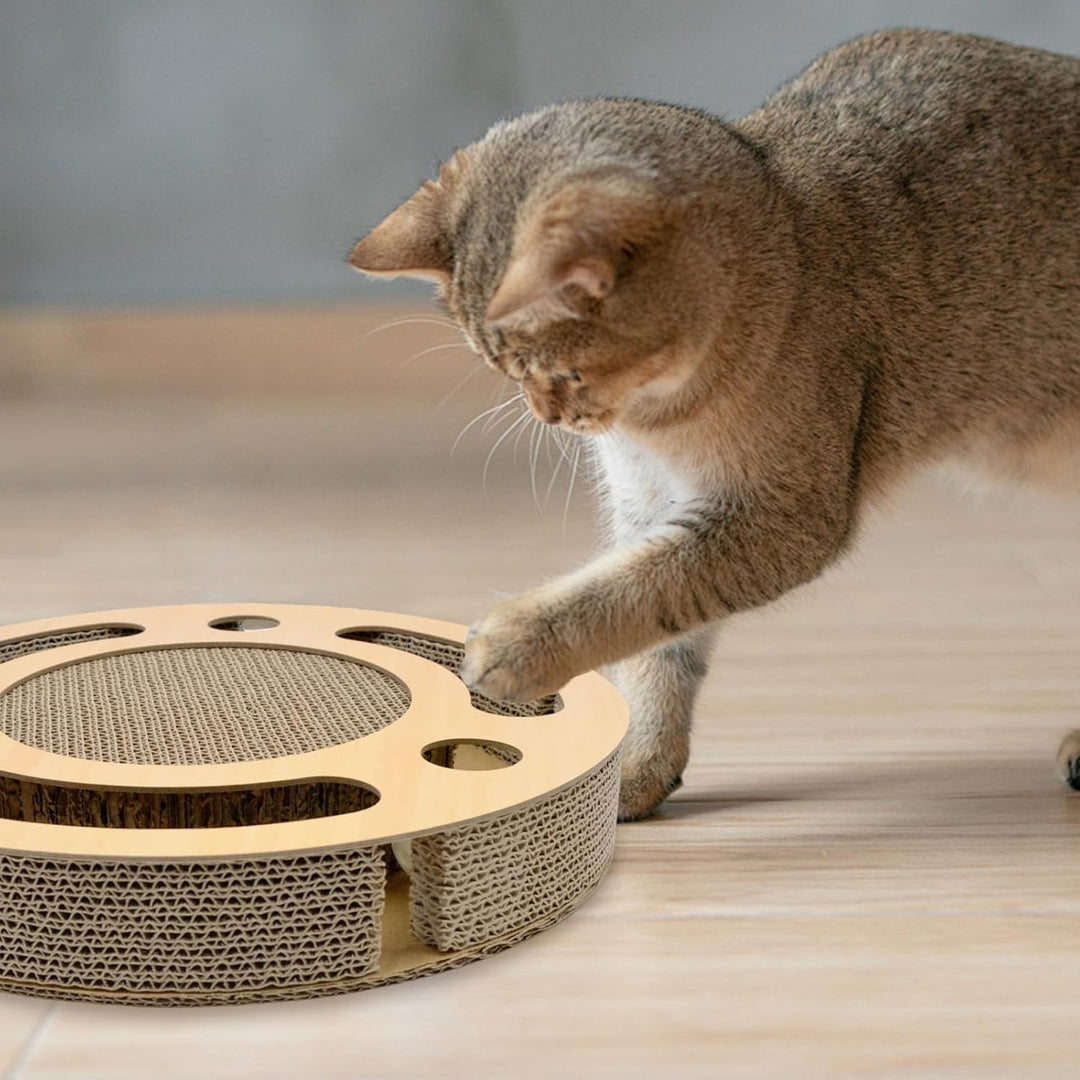 Kratzpappe für Katzen, 2-in-1 Kratzbrett mit Klingelballs, interaktives Katzenspielzeug, stabiles Kr