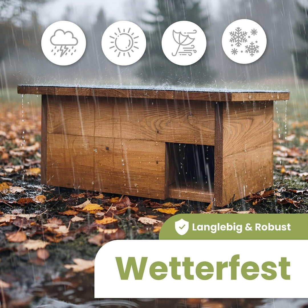 PATKAR Igelhaus Winterfest mit Boden [SCHÜTZT VOR FRESSFEINDEN] - Premium Igelfutterhaus (Made in Eu