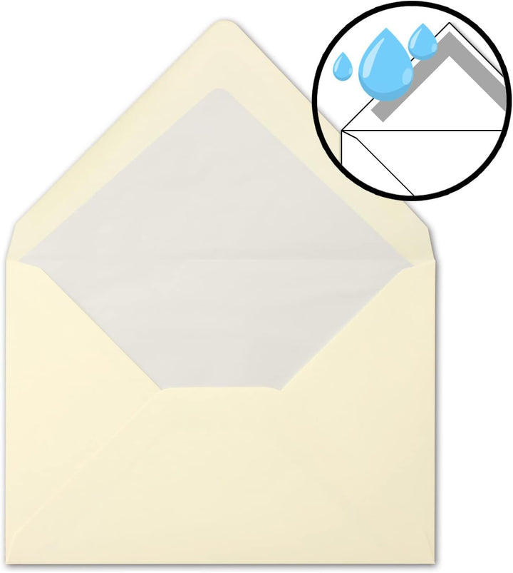 75 Brief-Umschläge Creme - DIN C5 - gefüttert - 90 g/m² - 16,2 x 22,9 cm - Nassklebung mit spitzer K