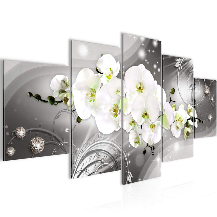 Runa Art Wandbilder Blumen Orchidee 5 Teilig Bild auf Vlies Leinwand Deko Wohnzimmer Abstrakt Grau 0