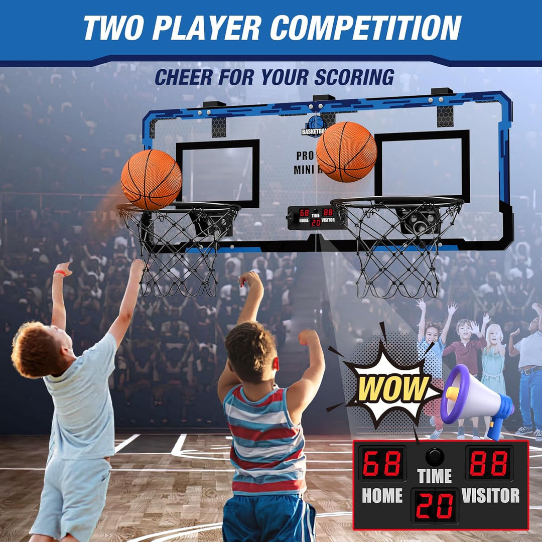 HYES 2 Player Basketballkorb für Kinder, Dual Shot Mini Basketballkorb mit Scoreboard 4 Balls Pumpe
