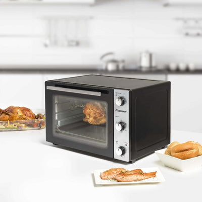 Bestron AOV31 2-in-1 Mini-Backofen mit Drehspiess, 31 Liter, 1500 W, Edelstahl, Schwarz 31 Liter Min