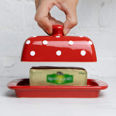 City to Cottage - Butterdose Keramik | Rot und Weiss | Polka Dots | Handgemacht | 250 Gramm Keramik