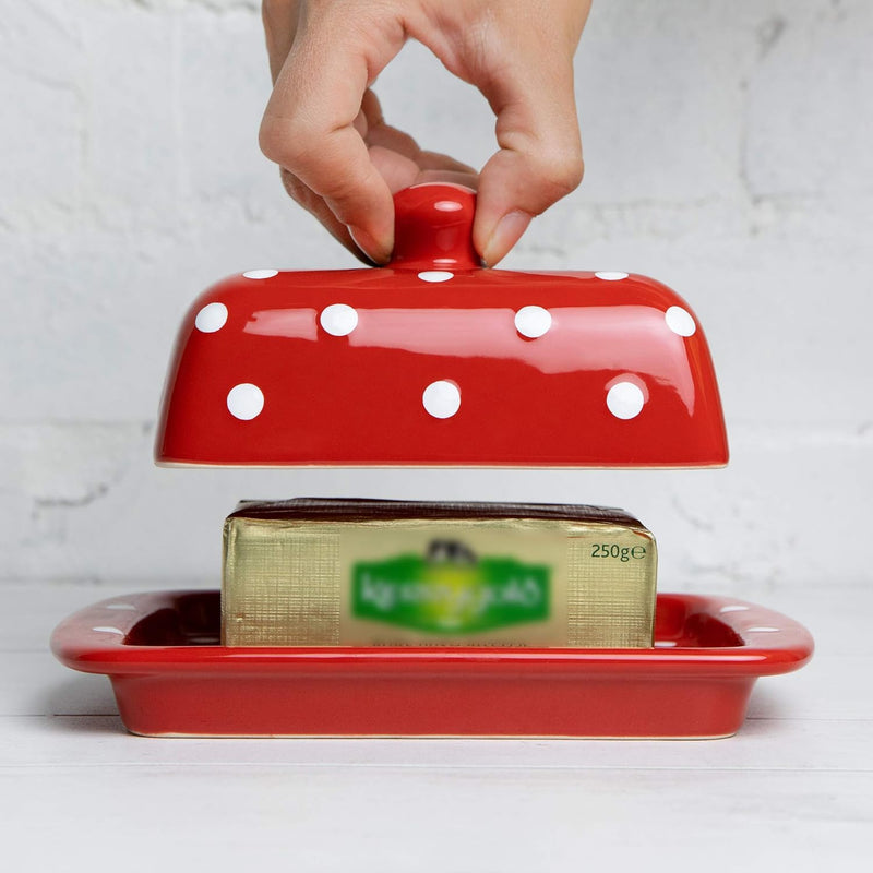 City to Cottage - Butterdose Keramik | Rot und Weiss | Polka Dots | Handgemacht | 250 Gramm Keramik