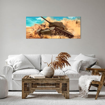 Panorama Bilder auf Leinwand 100x40cm Leinwandbild Panzer Poligon Feld Gross Wanddeko Bild Schlafzim