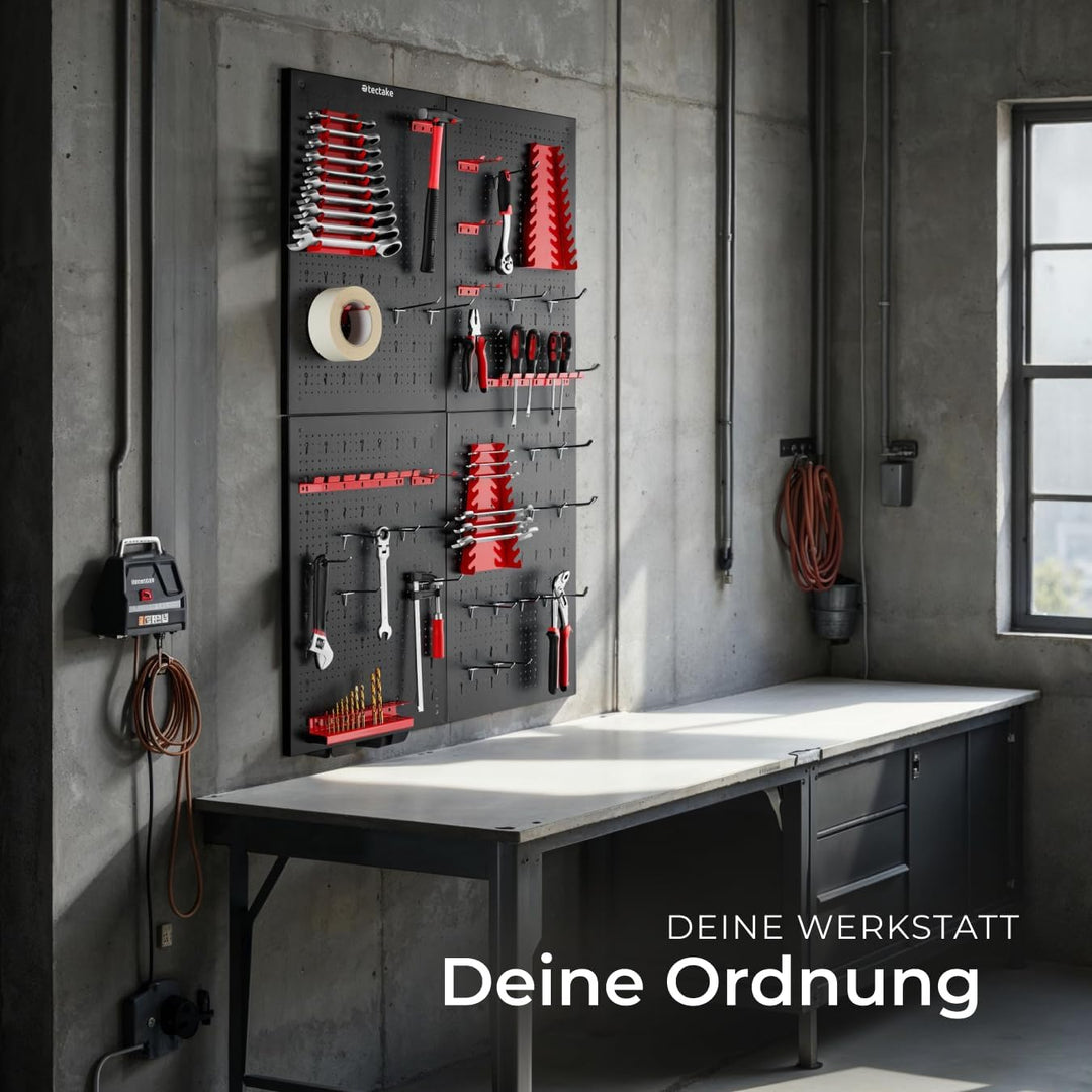 tectake® Werkzeug Lochwand aus Metall, 160 x 60 x 2 cm, Werkzeugwand Lochplatte, inkl. Werkzeughalte