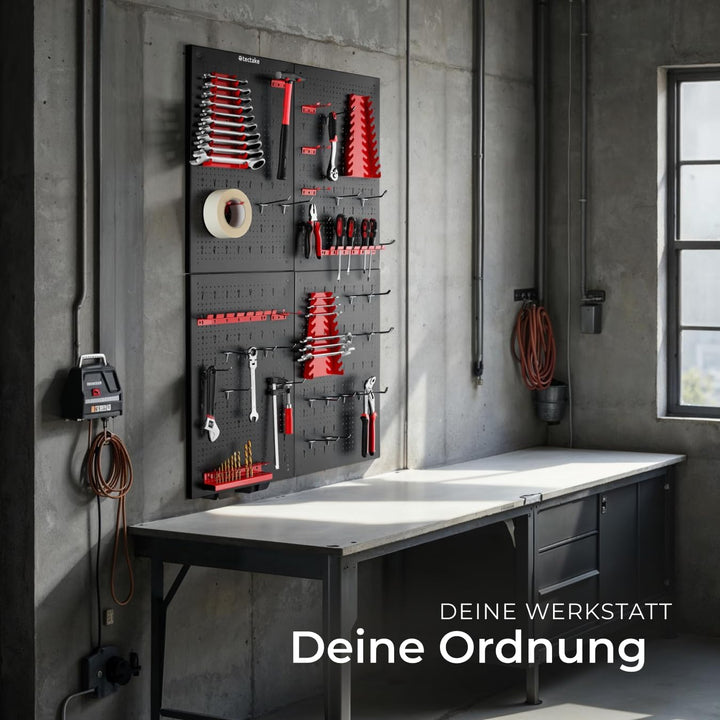 tectake® Werkzeug Lochwand aus Metall, 160 x 60 x 2 cm, Werkzeugwand Lochplatte, inkl. Werkzeughalte