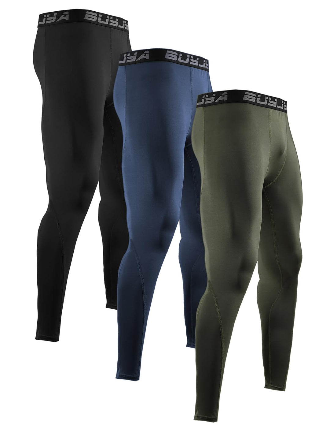 BUYJYA 3er-Pack Kompressionshosen für Herren, Laufhose, Workout-Leggings, sportlich, kühl, trocken,