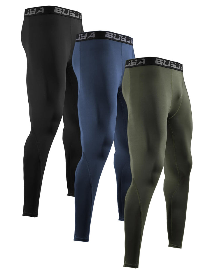 BUYJYA 3er-Pack Kompressionshosen für Herren, Laufhose, Workout-Leggings, sportlich, kühl, trocken,