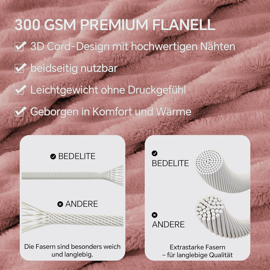 BEDELITE Fleece-Überwurfdecke für Couch, Weiche und Warme, Flauschige Staubiges Rosa Decke, Dekorati