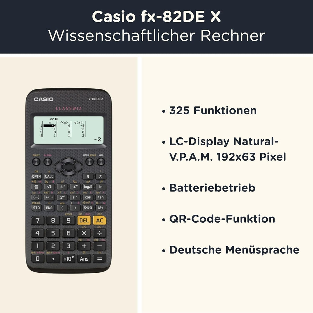 CALCUSO Sparpaket: Casio FX-82DE X technisch-wissenschaftlicher Taschenrechner + WYNGS Schutztasche
