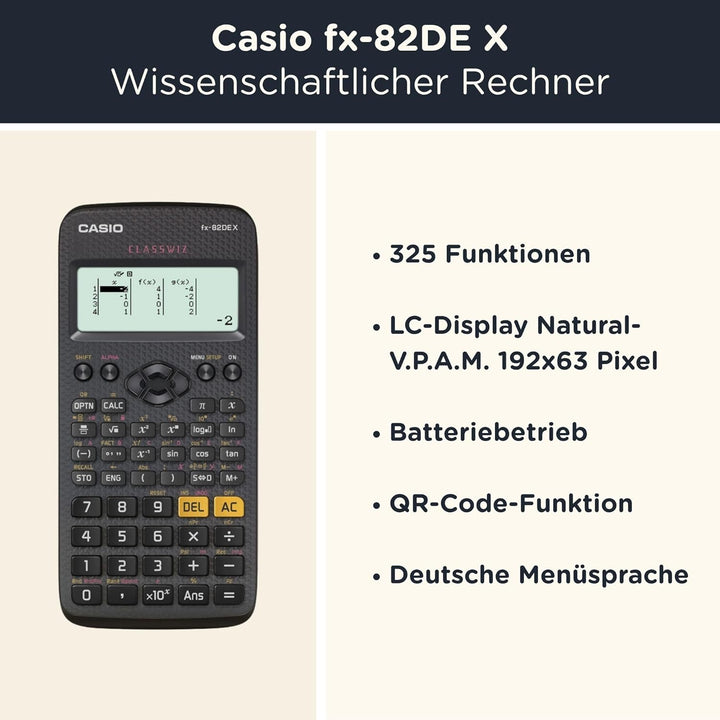 CALCUSO Sparpaket: Casio FX-82DE X technisch-wissenschaftlicher Taschenrechner + WYNGS Schutztasche