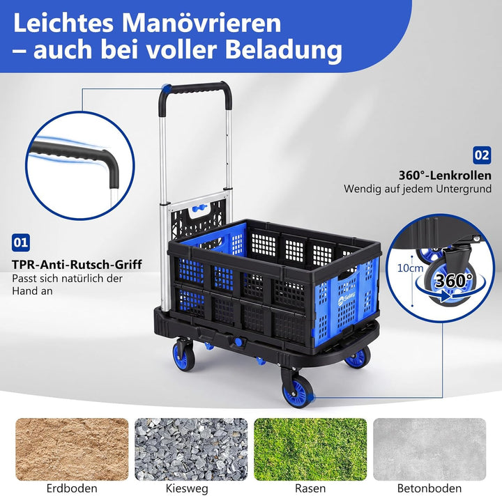Sekey Plattformwagen klappbar bis 137kg Geprüfte Tragkraft – 2-in-1 Transporthilfe & Rollwagen mit a