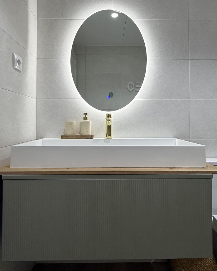 Badspiegel LED-Beleuchtung oval silber 80x60 cm mit Antibeschlagsystem Mazille