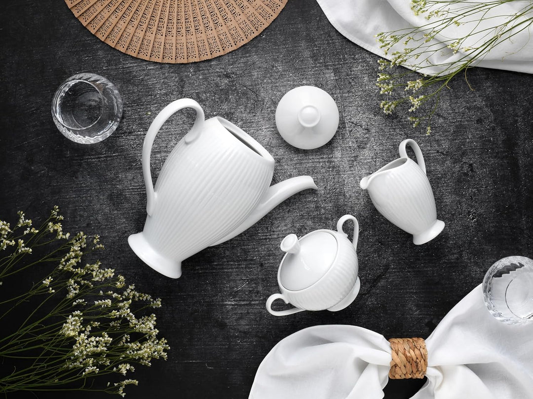 CreaTable 21881 Serie Valenica Geschirrset, Kaffeegarnitur aus Porzellan, Porcelain, Weiss Weiss 3-t