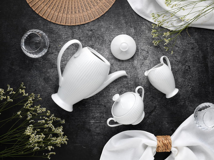 CreaTable 21881 Serie Valenica Geschirrset, Kaffeegarnitur aus Porzellan, Porcelain, Weiss Weiss 3-t