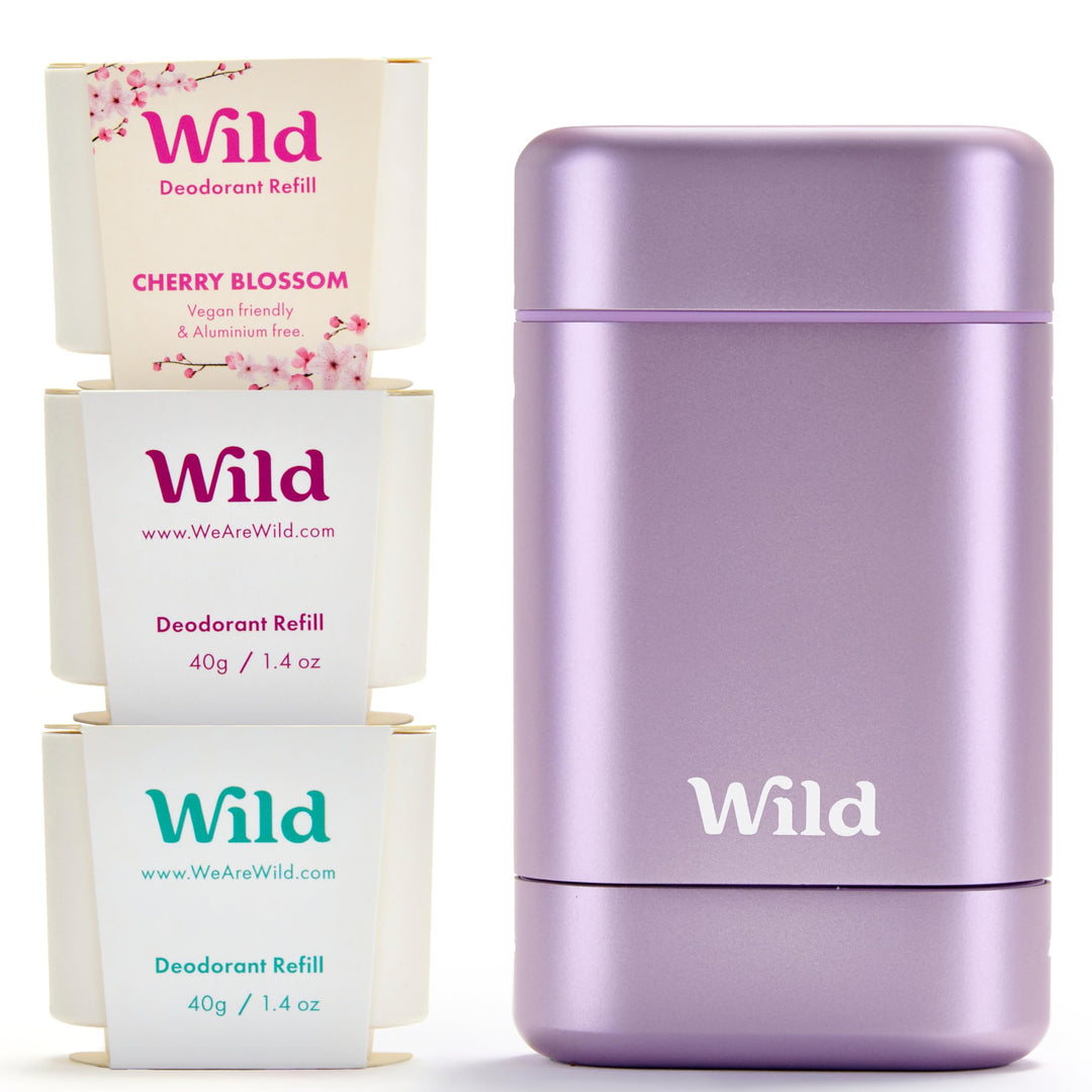Wild - Natürliches nachfüllbares Deo - Aluminiumsalzfrei - Lilafarbener Deobehälter mit Nachfüll-Sor