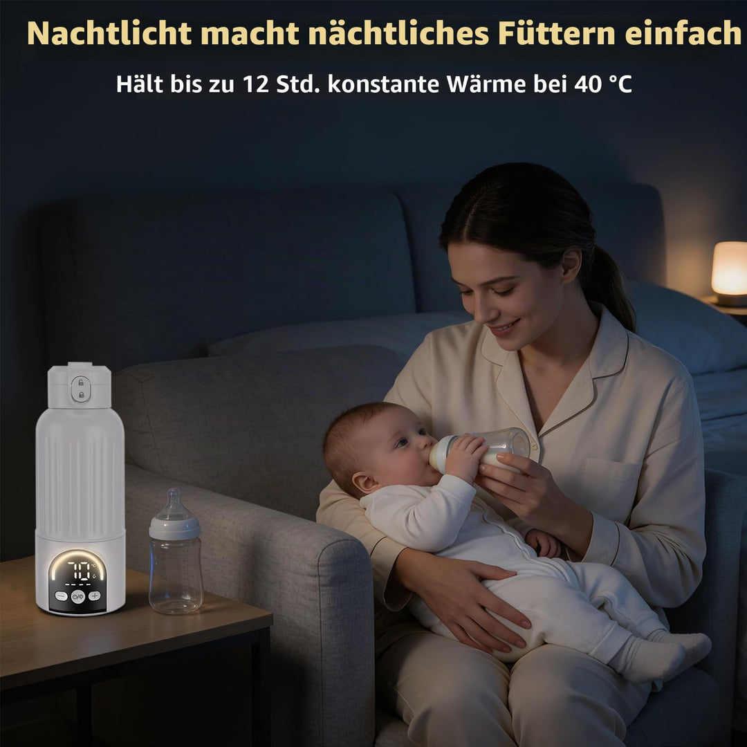 Tragbarer Babyflaschenwärmer für Unterwegs, 500ml Muttermilchwärmer, 12000mAh Akku, 120W Schnellheiz