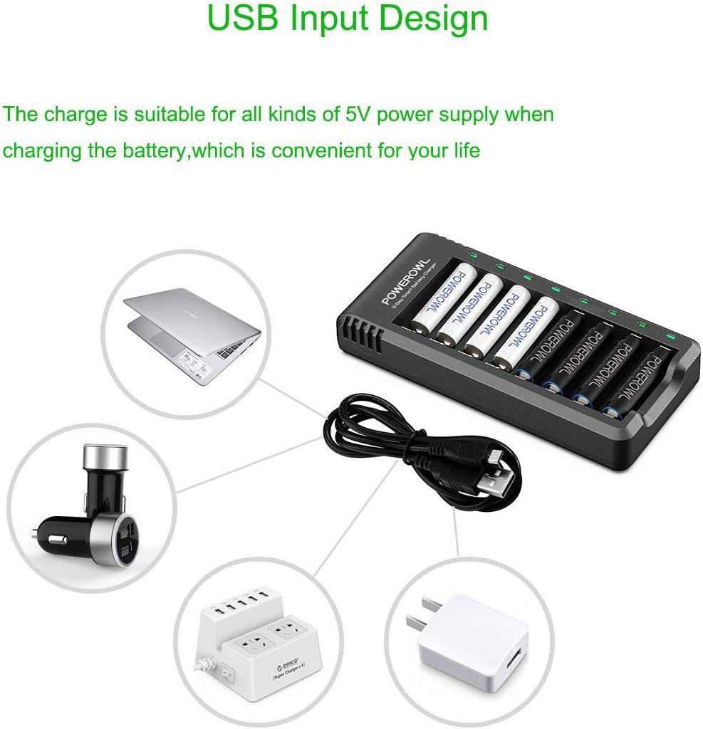 Powerowl Batterieladegerät für AA/AAA Akkus inkl. 4X AA 2800 mAh+ 4X AAA 1000mAh Akkus mit Akkuladeg