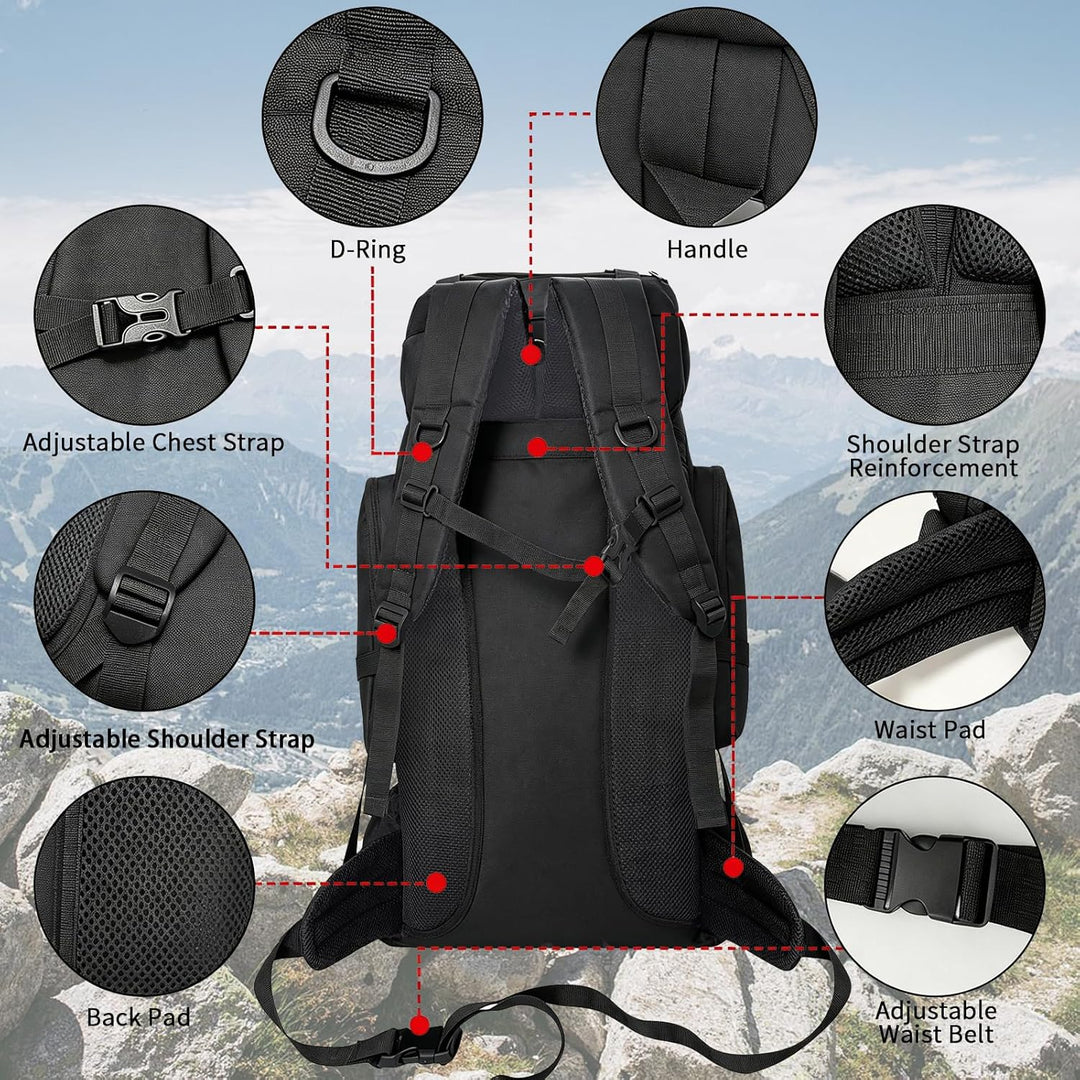 80L Wanderrucksack Trekking Camping Rucksack mit Schuhtasche für Herren Damen, wasserabweisend Extra