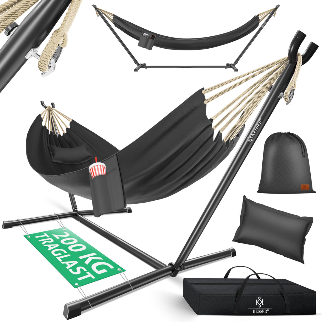 KESSER® Hängematte Lake mit Gestell, Doppel für 2 Personen, 200kg Belastbarkeit, Indoor &amp; Outdoor, X