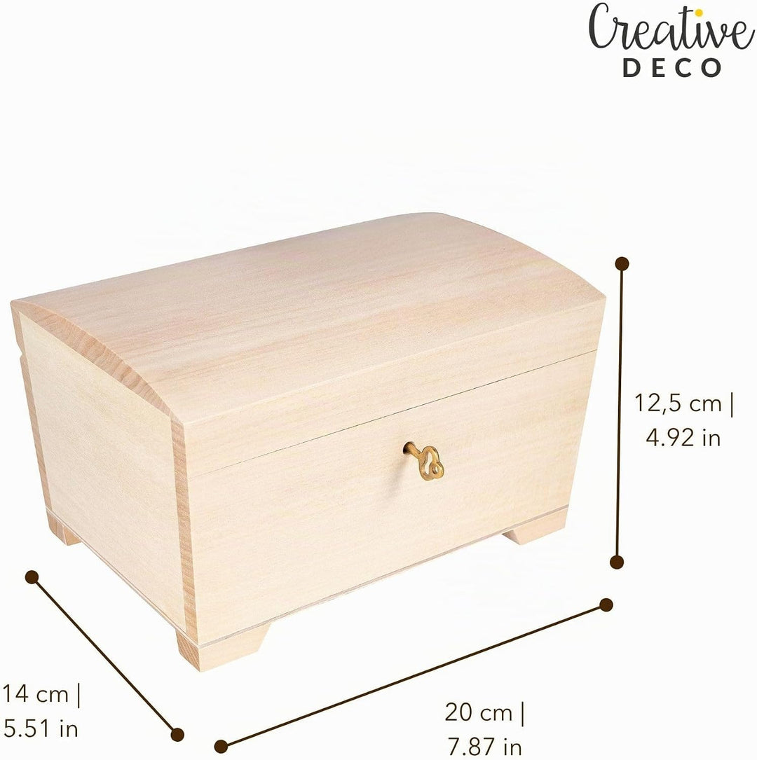Creative Deco Grosse Holzkiste Schatztruhe mit Deckel, Schloss und Schlüssel für Schmuck-Stücke | 20