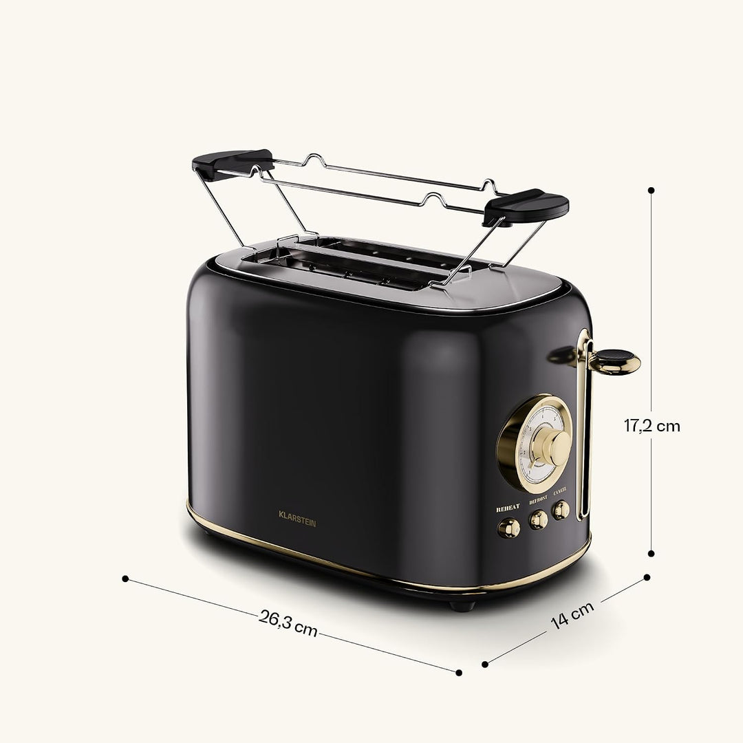 Klarstein Victoria Toaster – Retro-Toaster für 2 Scheiben 800 W, 7 Bräunungsstufen, Auftauen und Auf